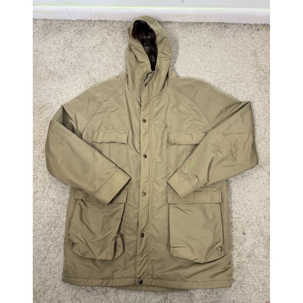 VTG LL Bean Men's Baxter State Parka Buffalo Plaid Wool Blanket Lined Size M Tan